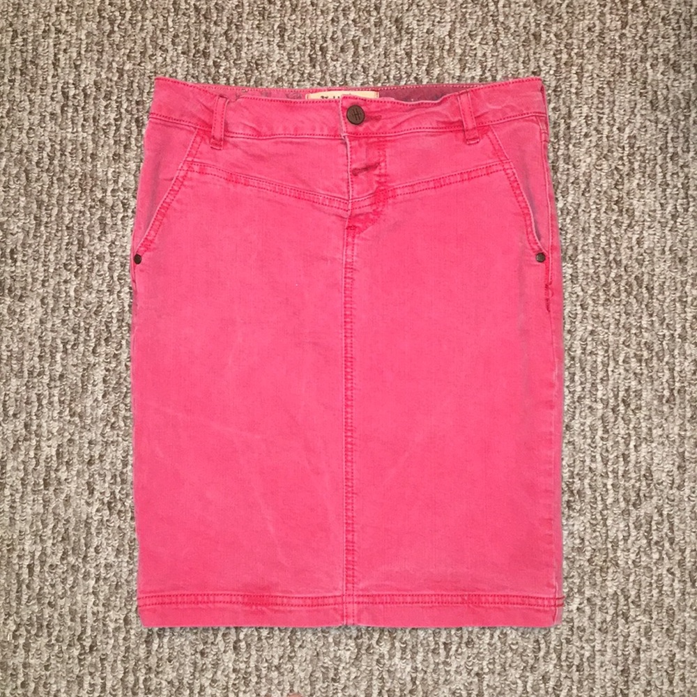 Knee length rustic red denim skirt